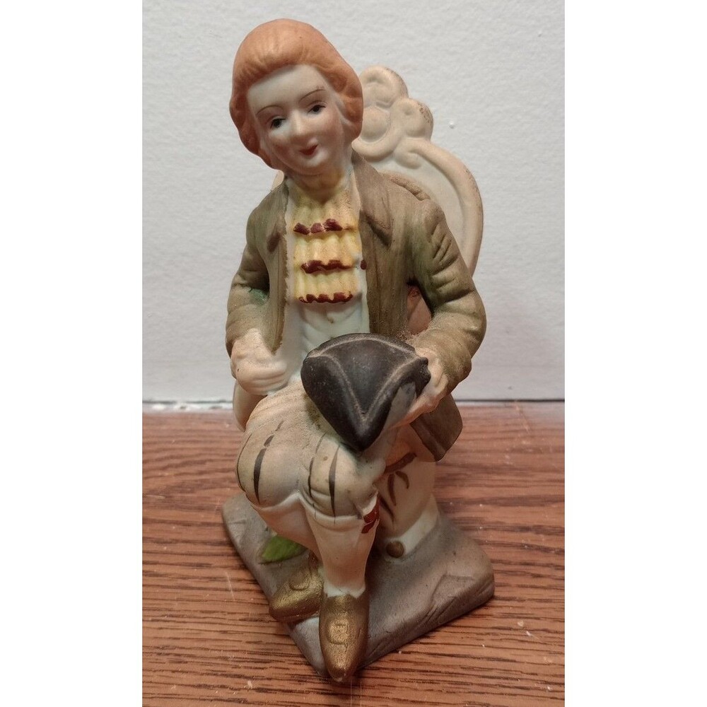 Sitting Man holding His Hat Vintage Porcelain Figurine 5.25"